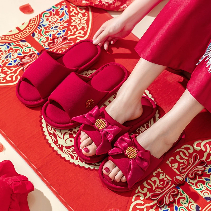 Новобрачные новые свадебные тапочки Праздничные Красные Свадебные пары Сопровождающая пара домашних тапочек для новобрачных
