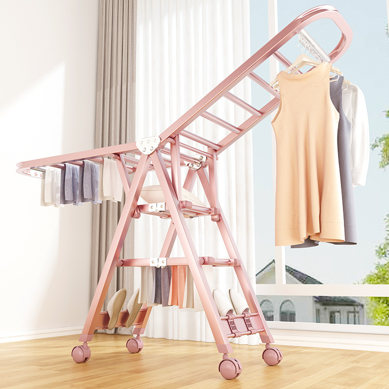 鋁合金晾衣架落地摺疊臥室內家用曬衣杆涼陽台簡易嬰兒掛衣服架子