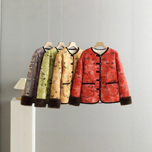 中老年棉袄妈妈冬季加绒加厚棉衣盘扣外套碎花保暖棉服中式上衣女