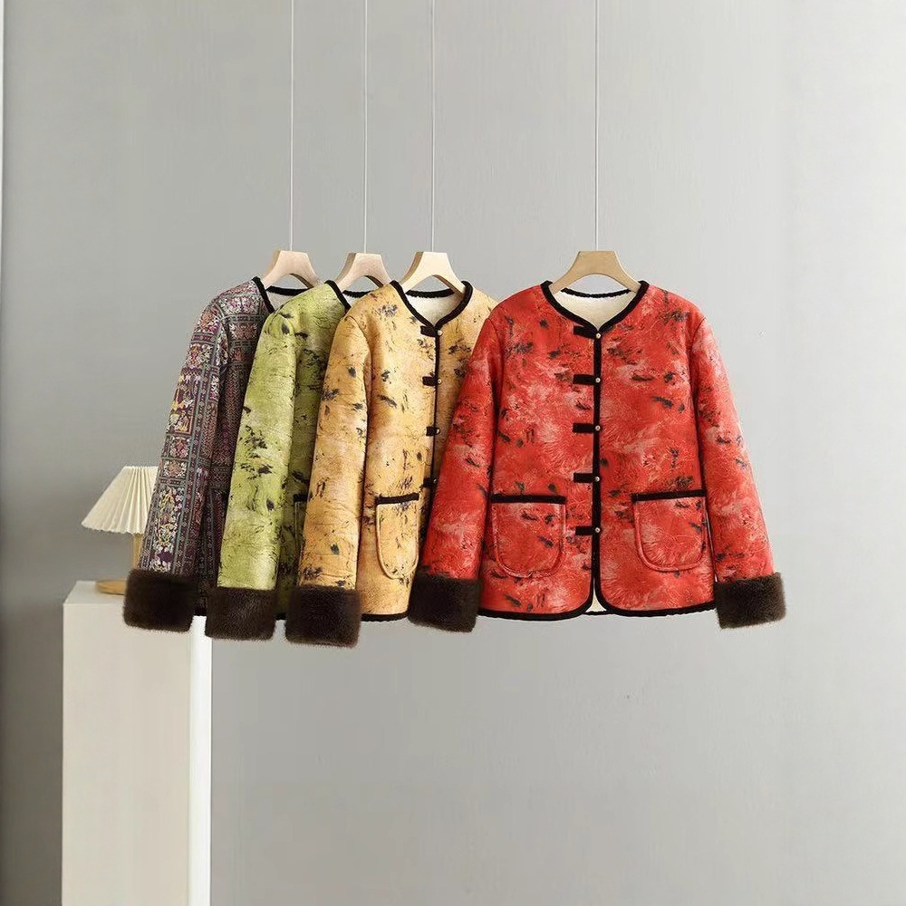 中老年棉袄妈妈冬季加绒加厚棉衣盘扣外套碎花保暖棉服中式上衣女