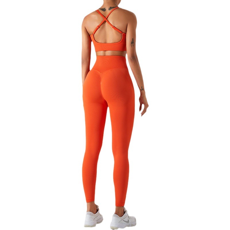 Europa y América nueva ropa de yoga sin costuras traje de las mujeres espalda cruzada ropa interior deportiva Peach Hip lifting pantalones de yoga de secado rápido