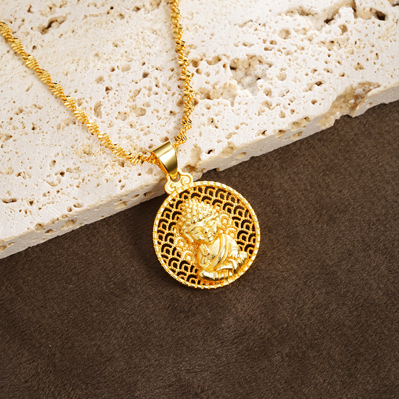 Nuevo colgante de oro de arena de estilo chino antiguo, marca de Buda de la marea nacional Tathagata colgante auspicioso temperamento masculino y femenino, joyería chapada en oro de cobre al por mayor