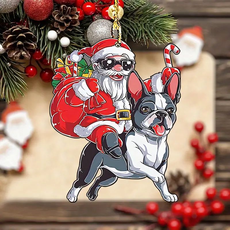 Navidad 2D Santa Claus y perros de vacaciones colgante acrílico plano transfronterizo nuevo colgante de decoración interior del automóvil