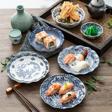 Импортированная из Японии, старинная и освежающая керамическая десертная тарелка с волнистыми краями, японская подглазурная тарелка для закусок, тарелка для суши.