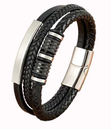 Cross-Border Stainless Steel Men's Creative Woven Leather European And American Style Fashion Magnetic Bracelet_voghion.com