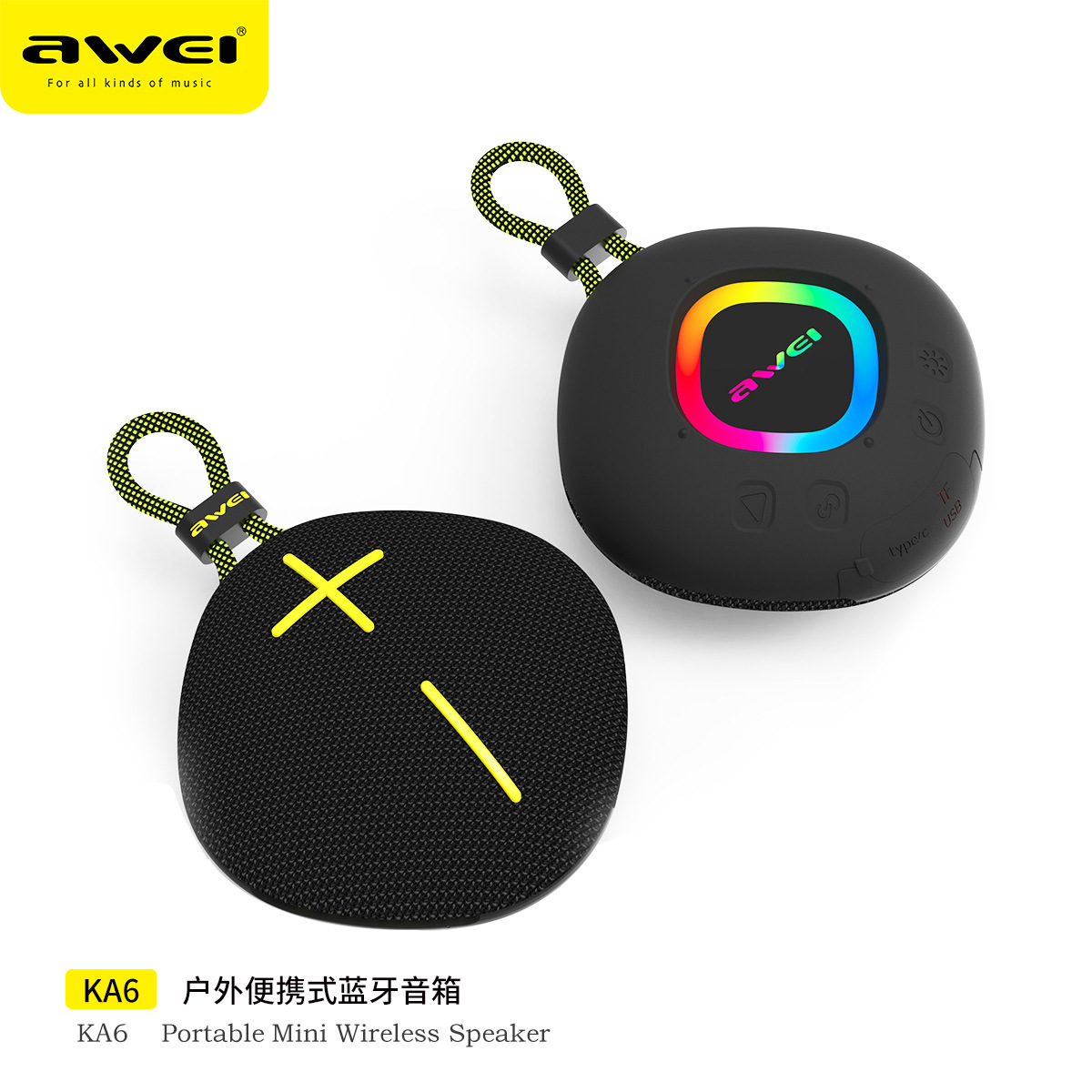 Awei KA6 야외 방수 무선 블루투스 작은 스피커 스포츠 라이딩은 걸려서 TF 카드 USB 플레이에 삽입 할 수 있습니다.