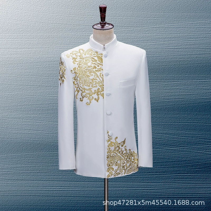 Изготовленный на заказ костюм Мао с воротником Вышитый Костюм для выступления большого хора мужской костюм певицы молодежное платье