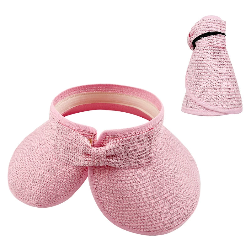 Foldable Sun Visor Hat, Travel Handheld, Bow Accent, UV Protection, Adjustable Size