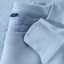 雾霾蓝600g重磅加绒加厚银狐绒卫衣男女不倒绒纯色圆领上衣冬季