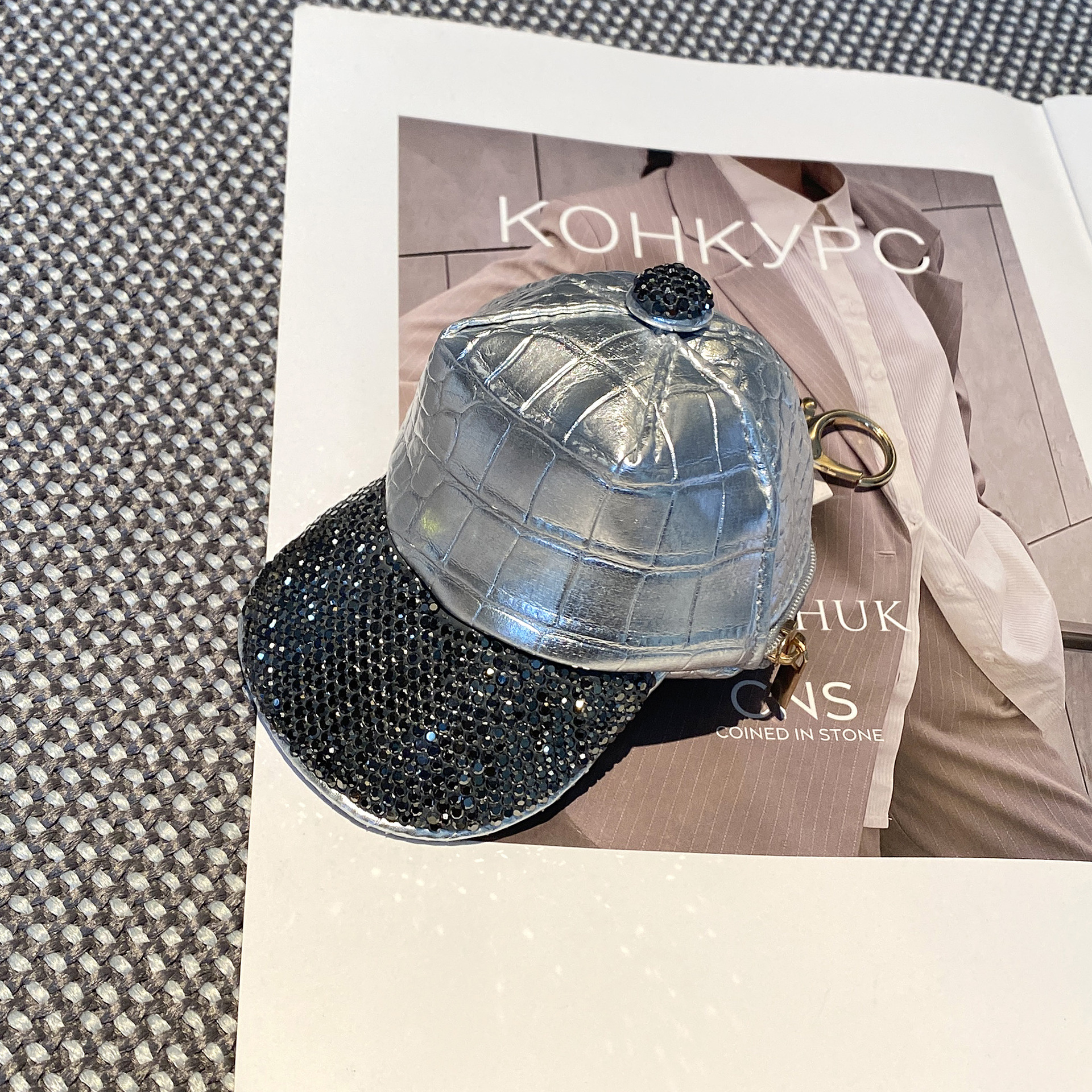 Cross-Border New Cartoon-Style Mini Leather Baseball Cap with Rhinestones, Hip-Hop Coin Purse, Earphone Bag, Fresh-Style Small Bag with Pendant