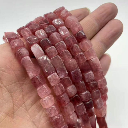 Cross-border new 0.8mm square bead DIY jewelry accessories semi-finished poppy agate strawberry crystal turquoise