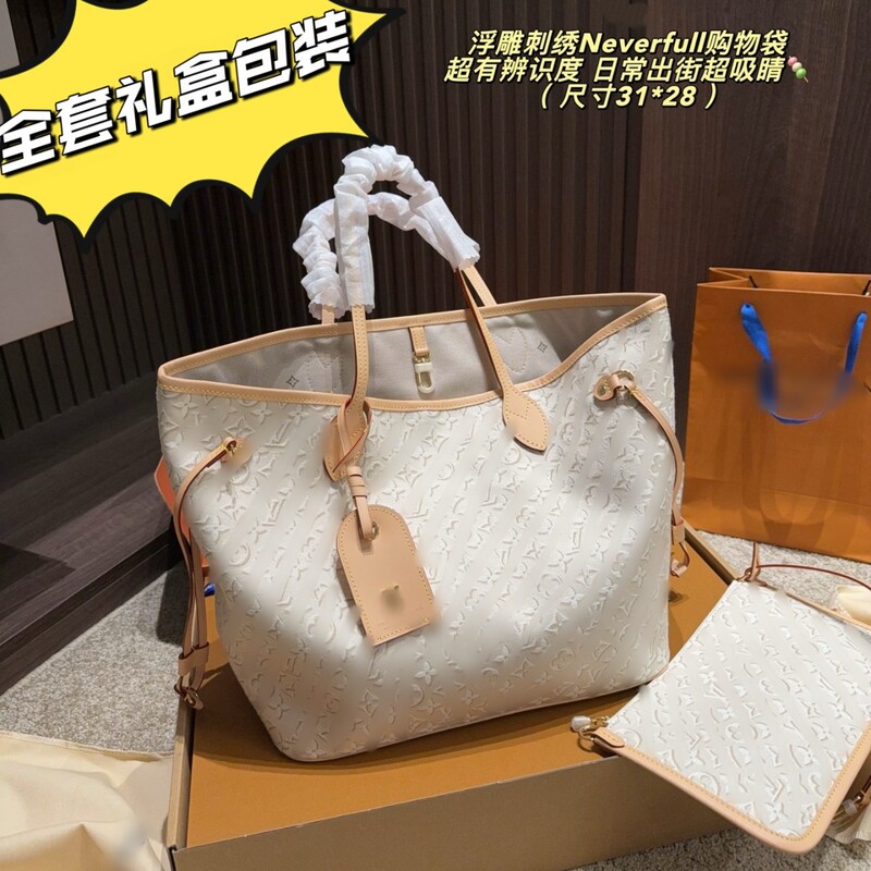 Neverfull shopping bag, single-shoulder handbag, genuine leather underarm tote bag for women, large-capacity canvas bag Neverfull shopping bag, single-shoulder handbag, genuine leather underarm tote bag for women, large-capacity canvas bag