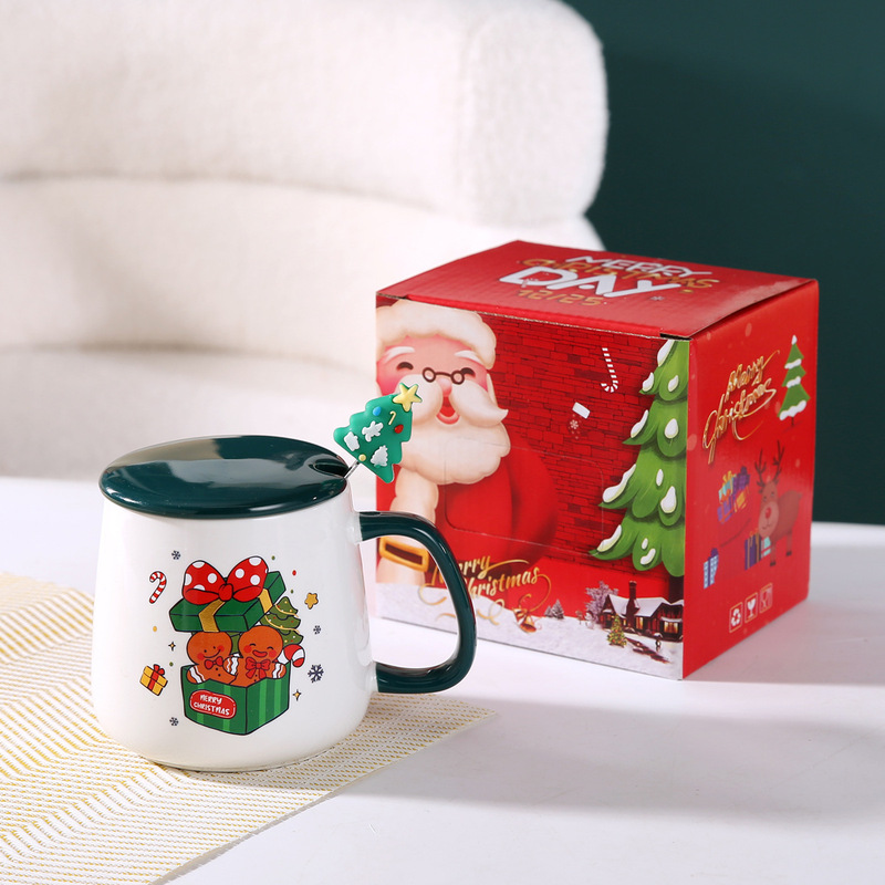 越境創意クリスマスプレゼントサンタクロースマグカップ蓋付きスプーン高顔値陶磁器カップ実用お土産|undefined