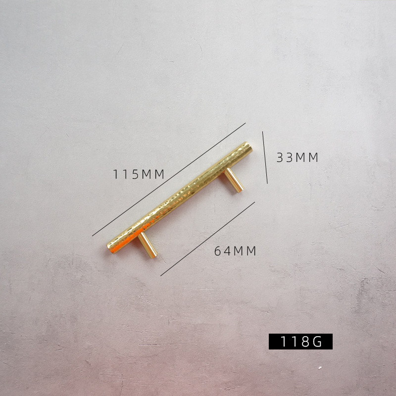 Manija de latón martillado moderno minimalista gabinete cajón armario puerta zapato gabinete de lujo luz oro cobre puro mango largo