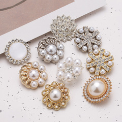 Metal Button Small Fragrance Windmill Pearl Water Drill Decoration Alloy Button Coat Windbreaker Decoration Round Hand-Stitched Button