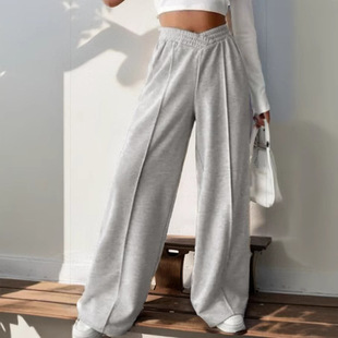 Independent station cross-border women's pants 2025 new European and American leisure elastic V-shaped high waist stitching ladies wide leg pants