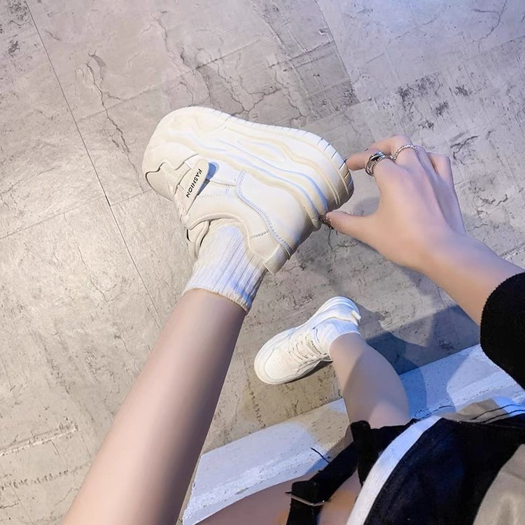 Damen Sneaker Mit Dicker Sohle Bequeme Freizeitschuhe In Weiß_voghion.com
