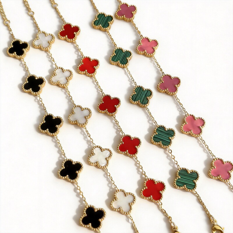 Four-leaf clover electroplated stainless steel women's bracelet 2026 summer new design personalized jewelry four-leaf clover Four-leaf clover electroplated stainless steel women's bracelet 2026 summer new design personalized jewelry four-leaf clover