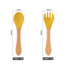 1pc baby silicone wooden Fork and Spoon Set Children Spoon