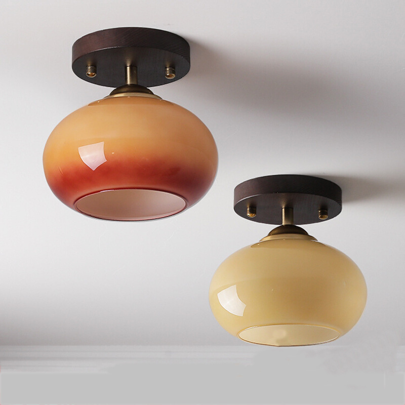 Antique Balcony Persimmon Lamp Retro Cream Entrance Hall Entrance Corridor Cloakroom Bay Window Solid Wood Ceiling Lamp