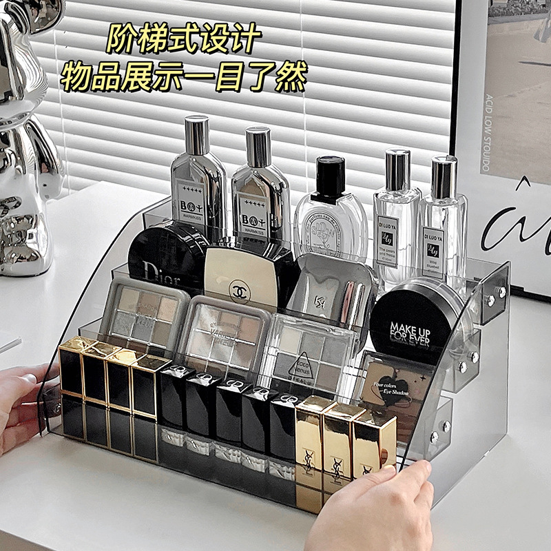 Cosméticos acrílicos capa de almacenamiento estante de exhibición lápiz labial caja de sombra de ojos estante de almacenamiento multicapa transparente para productos de cuidado de la piel