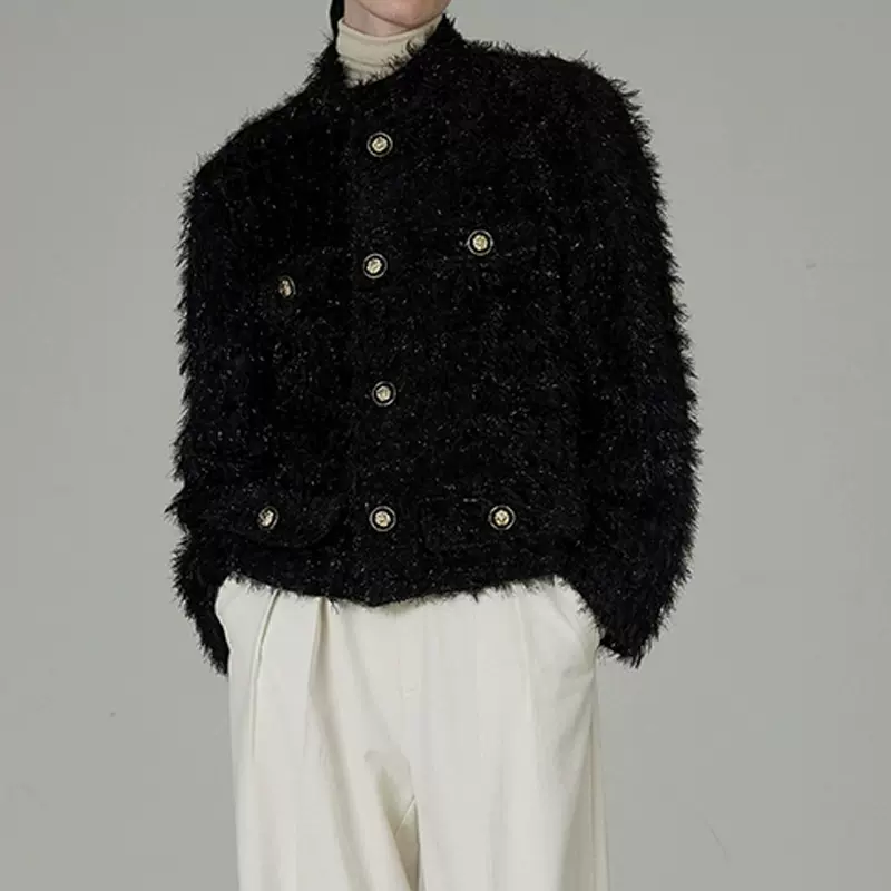 现货UNSPO肌理亮感皮草外套女2023年冬季短款感复古毛毛外套小香