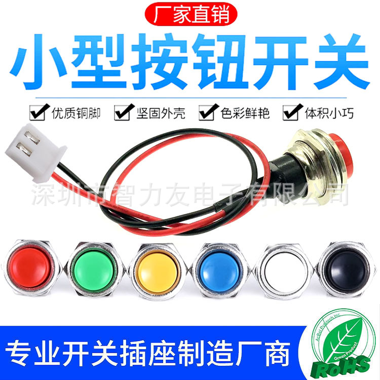 DS-212开孔16MM自复位无锁点动按通按钮开关带XH2.54mm插头端子线