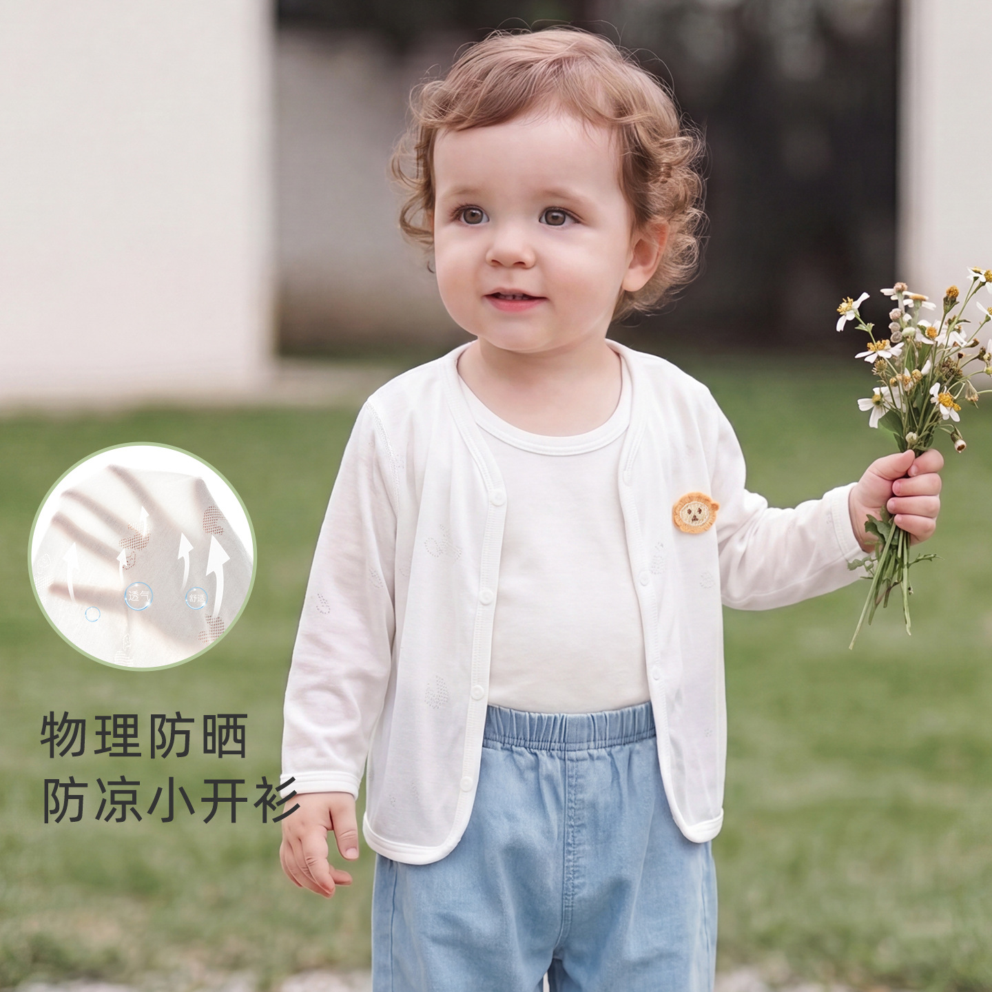 Capa de protección solar para bebés de verano Cardigan transpirable ligero para niños de un año de edad, chaqueta de verano para niños, niñas y niños image 3