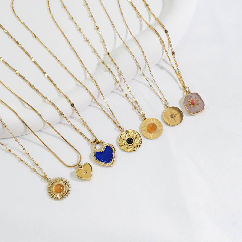 Fashion Heart Shape Titanium Steel Plating Zircon Pendant Necklace 1 Piece