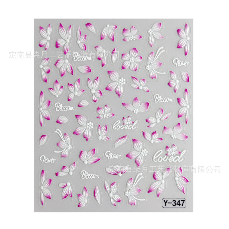 シェル光沢のあるガラスリボンネイルアートステッカー 5d レリーフ立体花かわいい落書きウェアラブルネイルステッカー|undefined