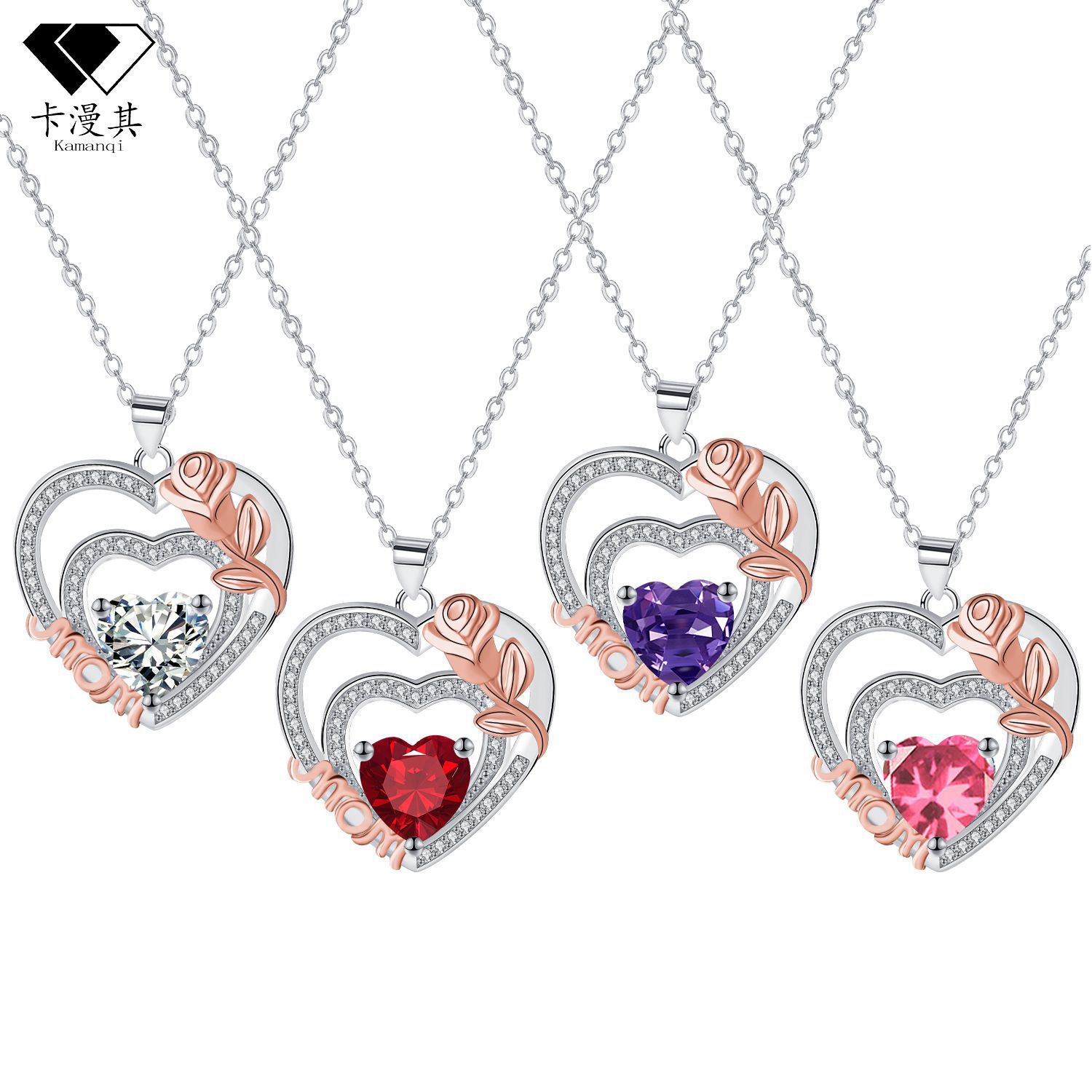 Colar love mom com pingente de rosa presente joias mulher_voghion.com