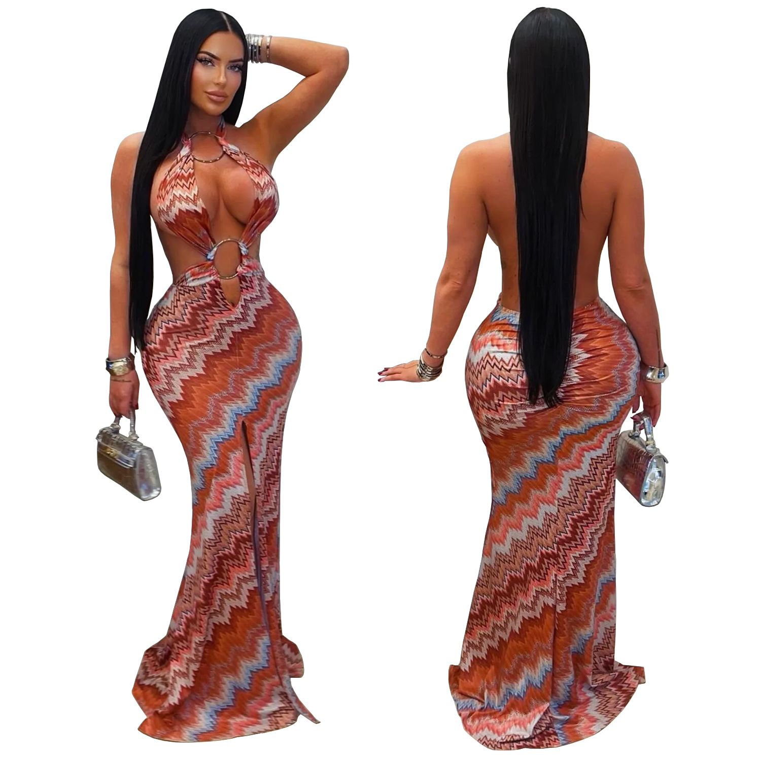 C7727 Aliexpress transfronterizo Amazon 2026 nueva ropa de mujer casual impresión ondulada vestido de verano de mujer image 6