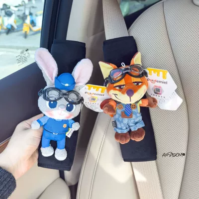 Authentic Zootopia Nick and Judy Doll Car Seatbelt Shoulder Pads Doll Couple Car Interior Accessories