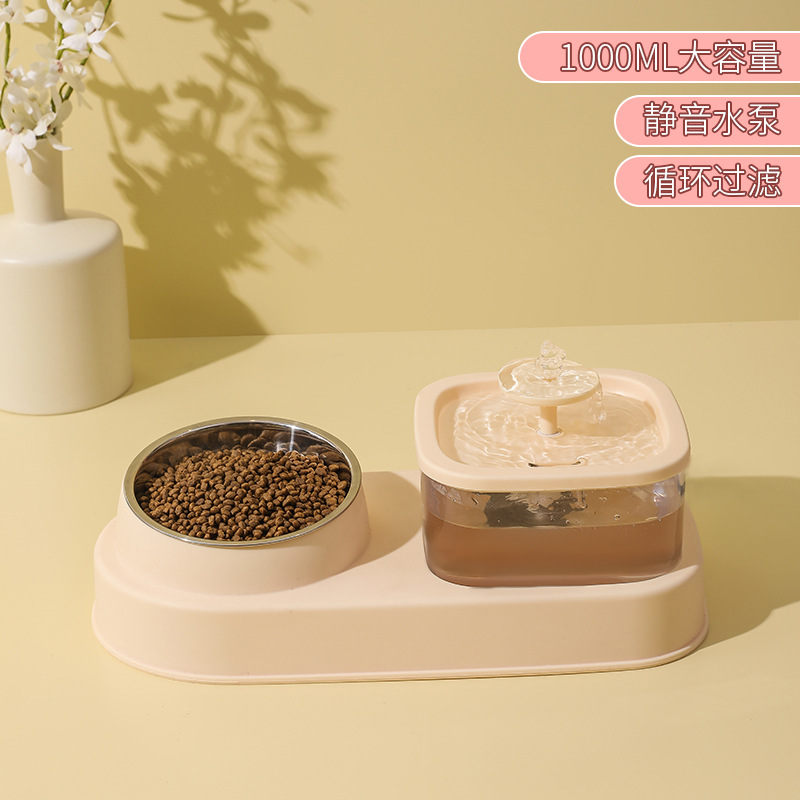 Gato dispensador automático de agua integrado gato tazón húmedo y seco separación de alimentos gato tazón dispensador de agua de acero inoxidable equipo de alimentación de mascotas