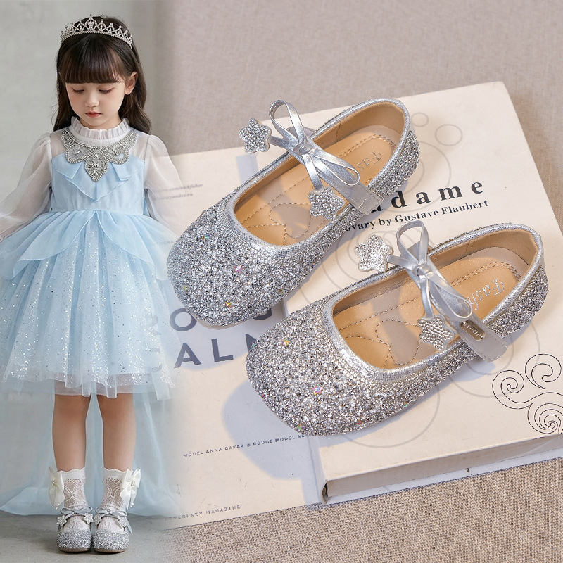 Zapatos de princesa de diamante de niñas 2026 primavera y otoño nuevos zapatos de cristal para niños zapatos de baile de cuero suave image 3