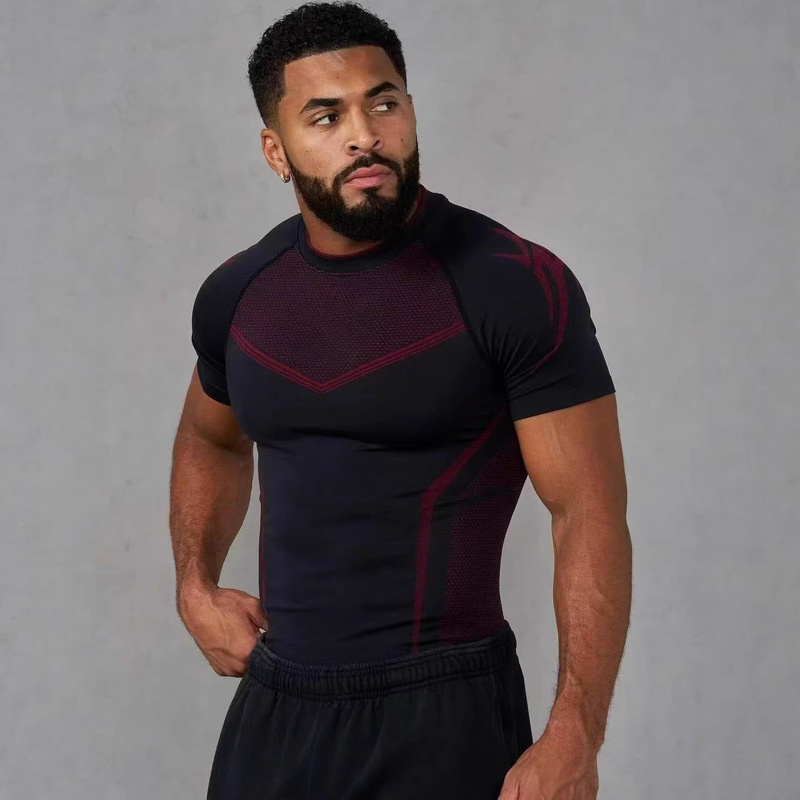 Men's T-Shirt New Style Coach Fitness Clothing Tight-Fitting Sports T-Shirt Men's Training Clothing High-Elastic Fitness Clothing Short-Sleeved Men's