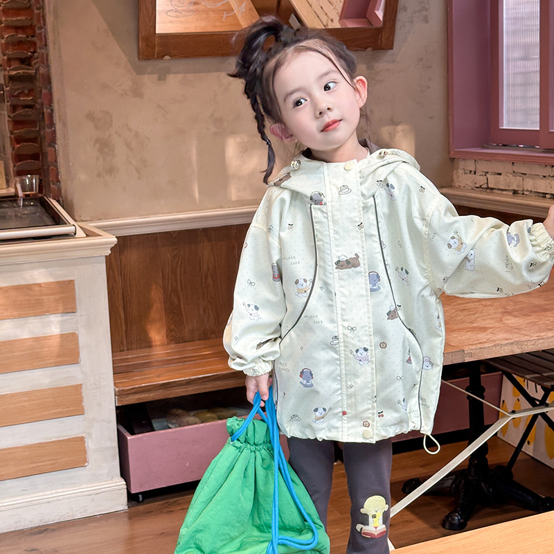 XIE 골든 리트리버 소녀 자켓 가을 의류 2024 새로운 스타일 유행 후드 가디건 탑 아동 자켓 가을