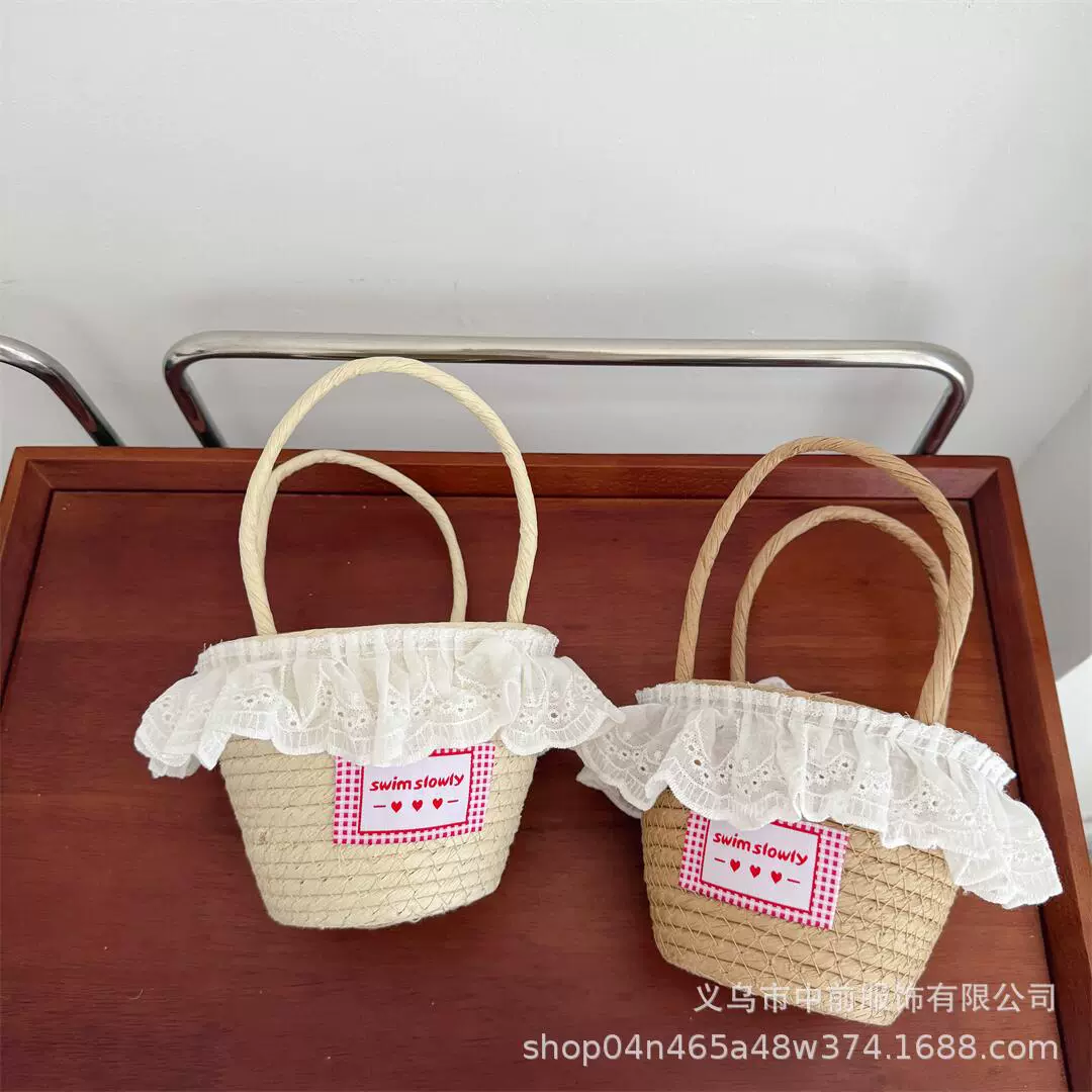 Fresh children's cute straw small bag, basket