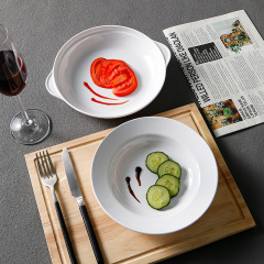 White Double-Eared Abalone Plate for Hotel, Restaurant, and Commercial Use - Dense Laminate Imitation Ceramic Plastic Round Lotus Plate Deep Plate