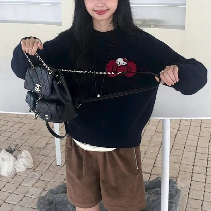 猫咪蝴蝶结提花套头圆领毛衣女2025秋冬新款减龄慵懒风针织衫上衣|undefined