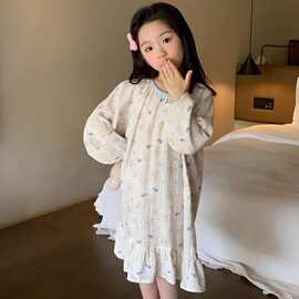 女童睡衣类棉春秋款儿童家居服棉宝宝长袖睡裙59图片色现货