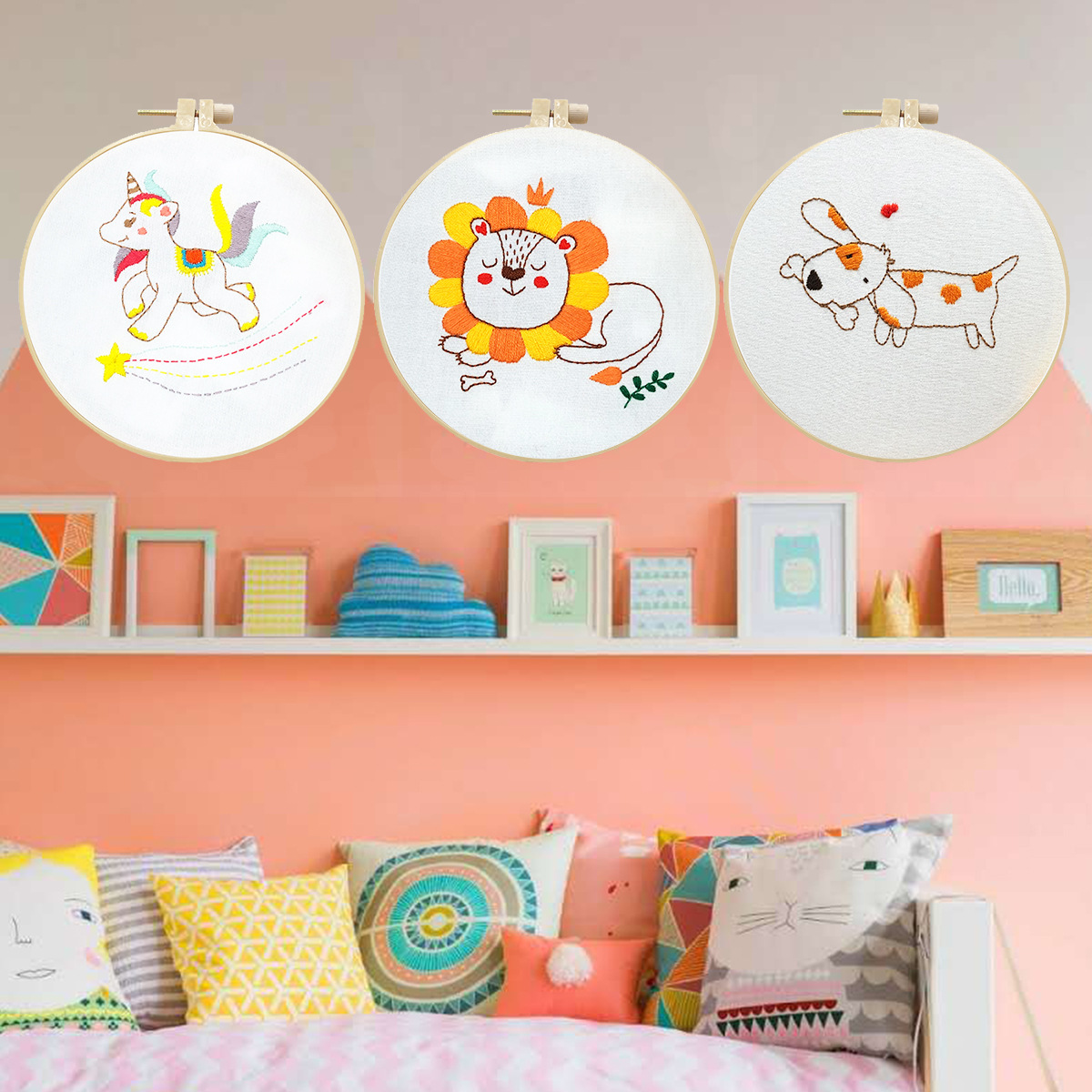 Diseño de dibujos animados para niños animales bordados DIY Kit de bordado manual principiantes bordado 3D muestra de diseño de tela Kit ahora