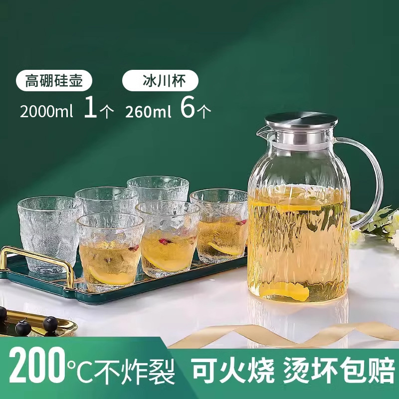 玻璃冷水壶凉水壶家用耐高温凉水杯耐热防爆大容量凉白开茶壶套装|undefined