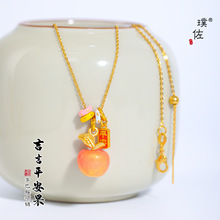 璞佐强保色沙金珐琅彩平安果小圆圈项链苹果吊坠小众设计感锁骨链