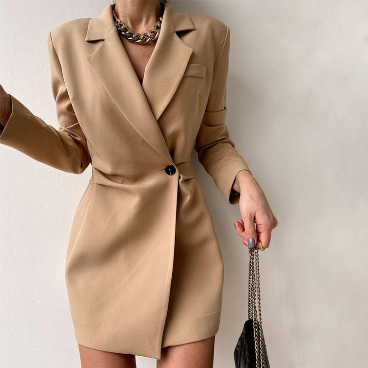 solid color long-sleeved lapel dress NSYHC136208