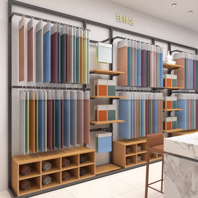 Cortina elevadora estante de exhibición tela doméstica muestra de tarjeta de color estante de exhibición tipo piso estante de exhibición de decoración
