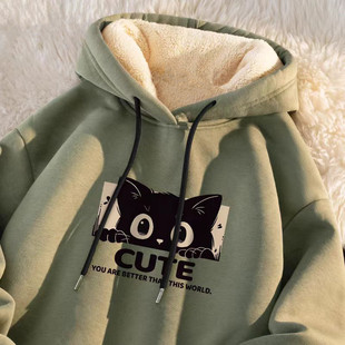 Lamb Fleece Heavy-weight Sweatshirt Men's fleece-lined Thickened High School Student Hooded Jacket Northeast Cold-proof Extra-thick Warm Top