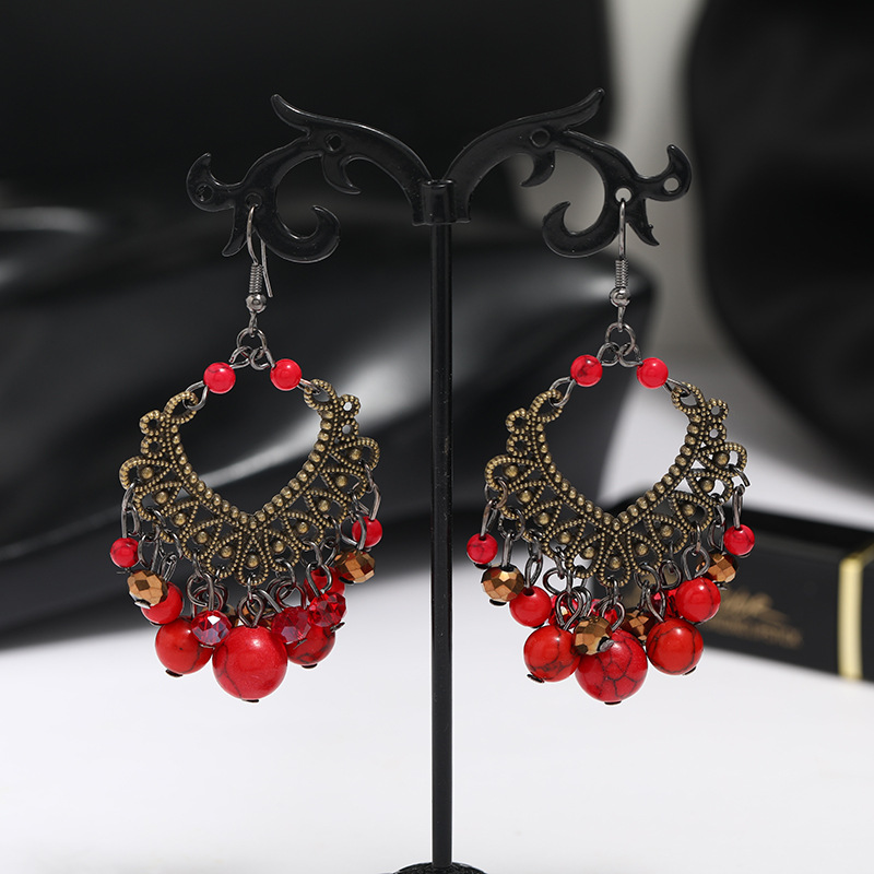 Retro red universal elegant earrings handmade with tassels