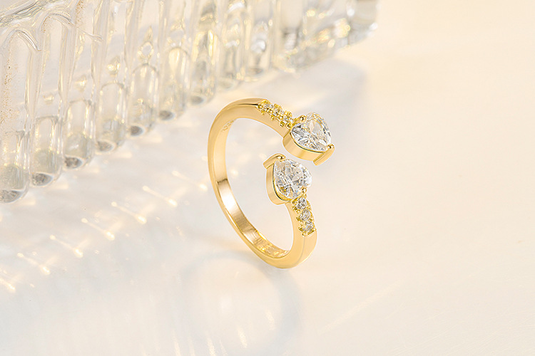 Simple Style Heart Shape Copper Open Ring Plating Zircon Copper Rings