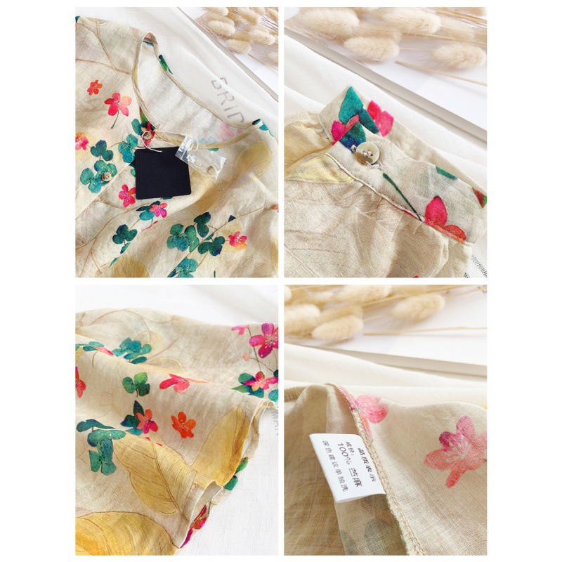 娃娃衫上衣韩版宽松通勤甜美洋气碎花高端苎麻蓬蓬小衫中袖衬_5